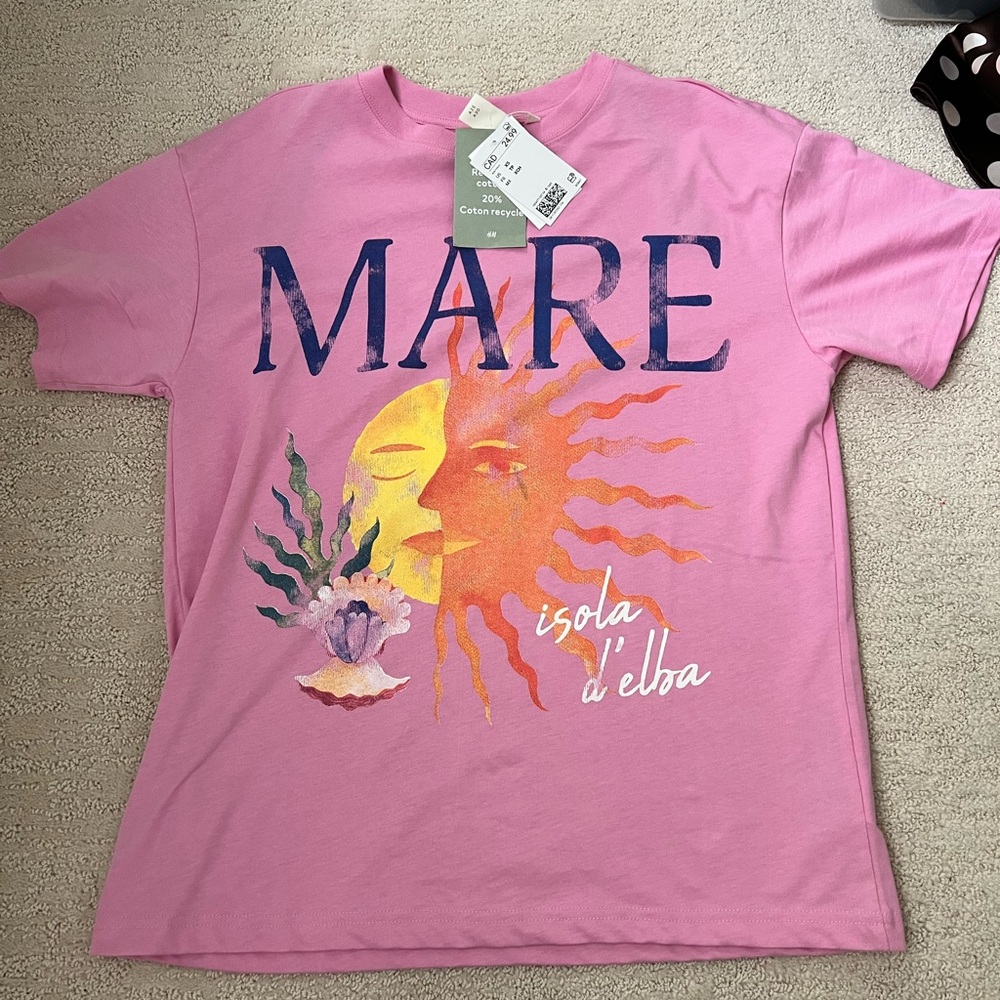Pink Graphic T-Shirt with Sun and Moon Design